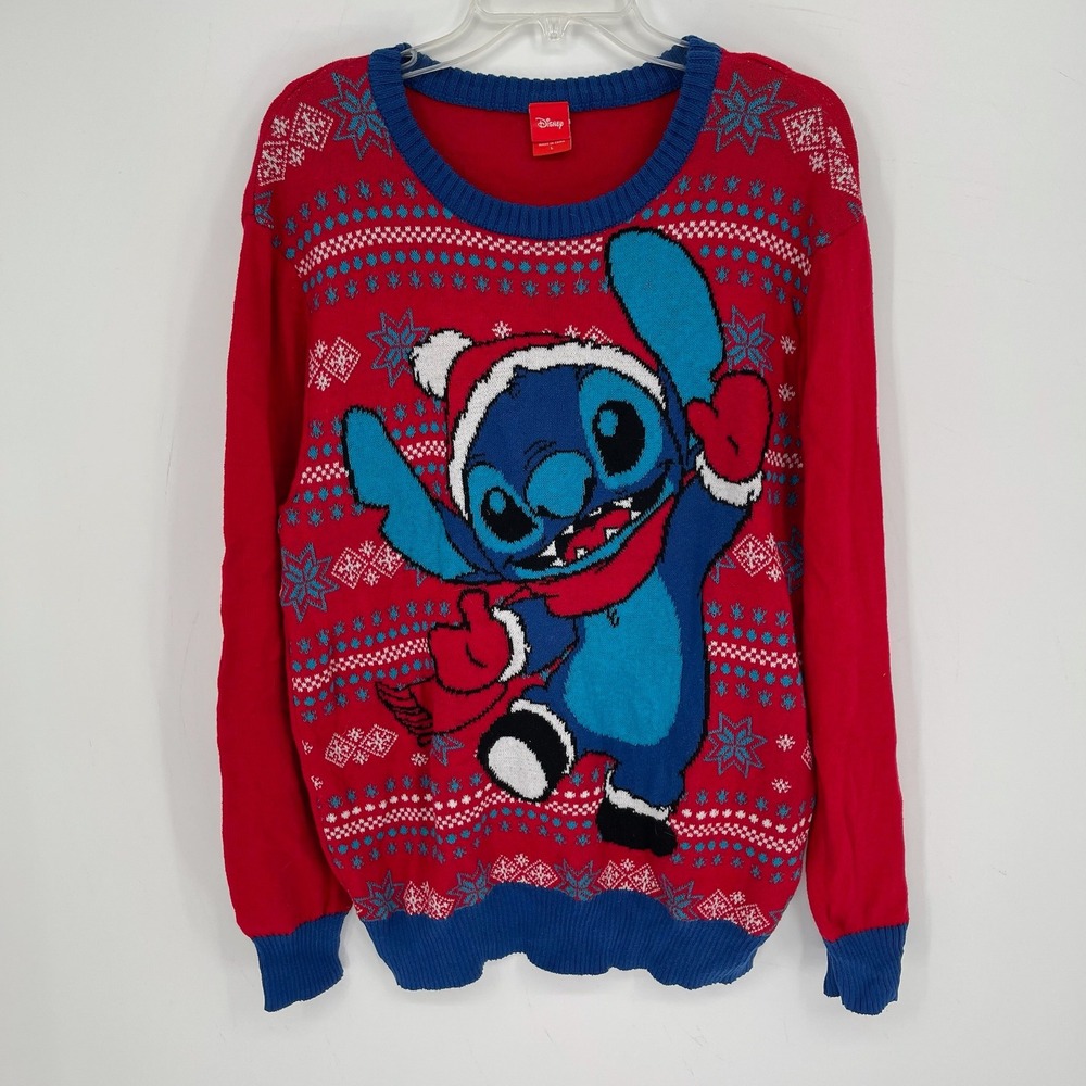 Disney Women's Red Stitch Christmas Fair Isle Knit Pullover Ugly Sweater Size L